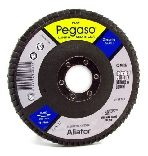 DISCO FLAP 115 PEGASO LINEA AMARILLA ZIRCONIO-INOX + METALES
