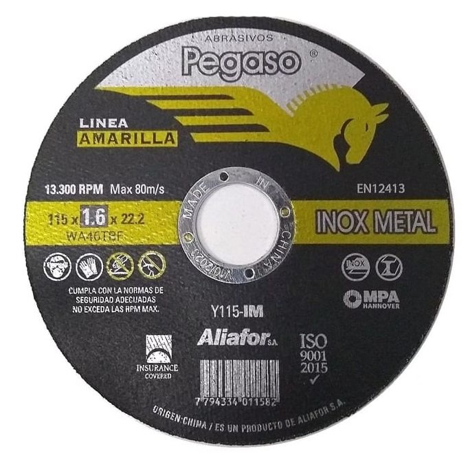 DISCO PEGASO CORTE 115X1MM AMARILLO