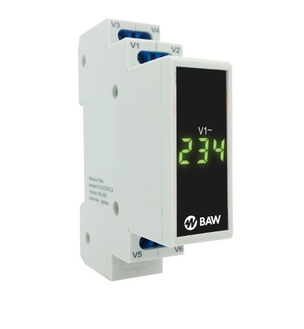 VOLTIMETRO P/RIEL DIN DIGITAL 1 MODULO 80-500V BAW VMD500CA3