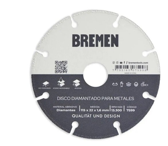 DISCO DIAMANTADO P/CORTE DE METAL 4-1/2 115MM BREMEN 7599