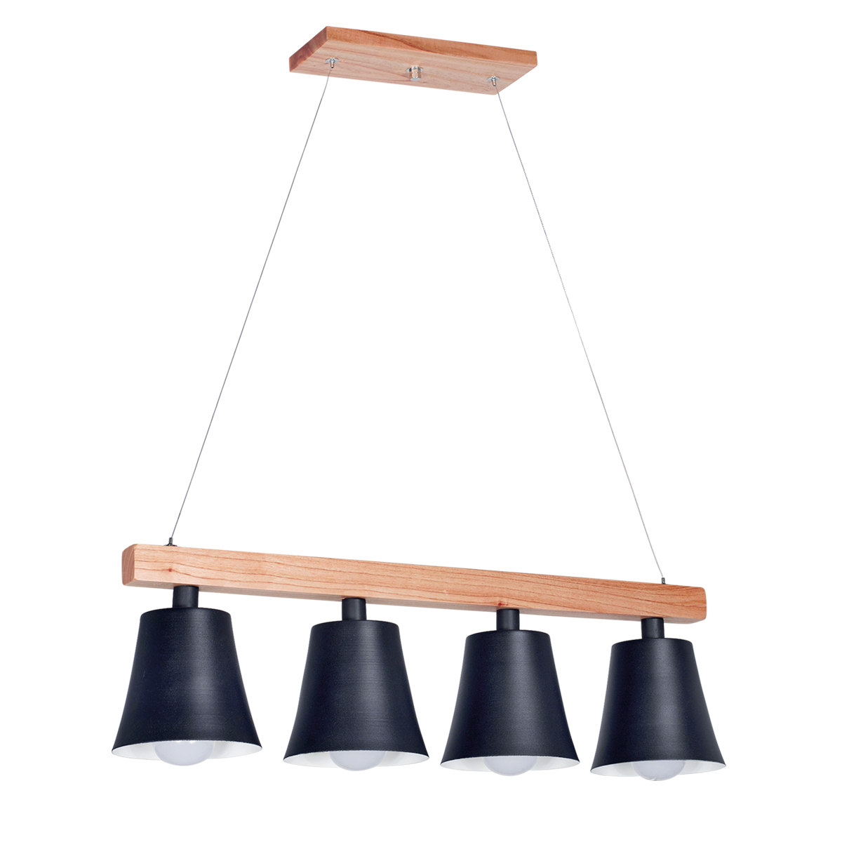 COLGANTE 4 LUCES CAMPANA BLANCO Y MADERA