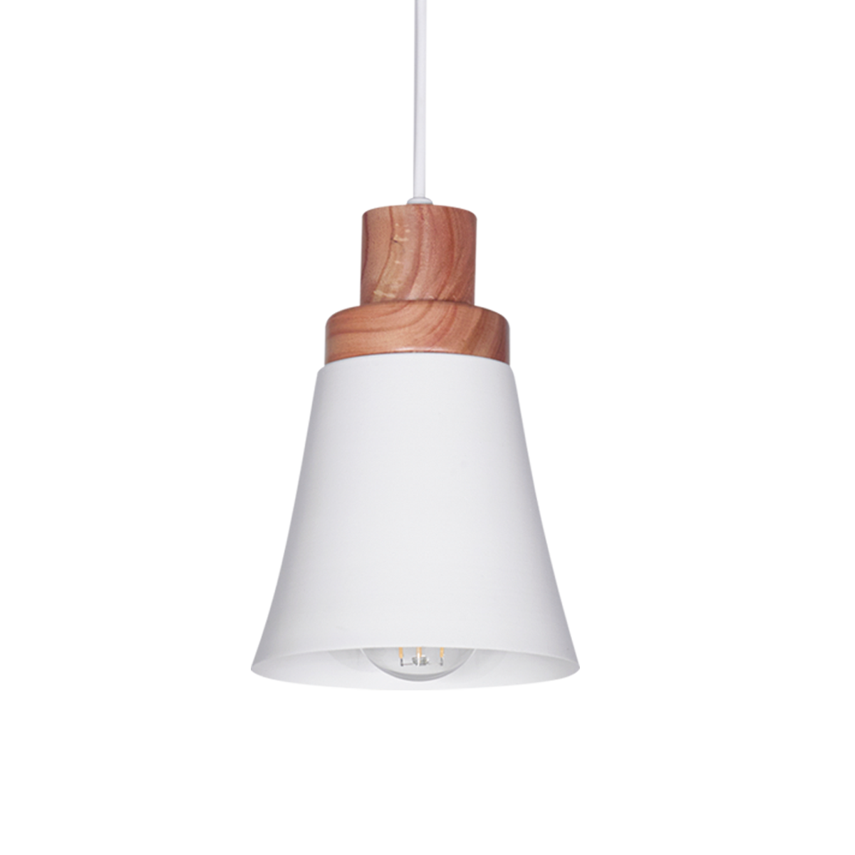 COLGANTE 1 LUZ CAMPANA BLANCO Y MADERA