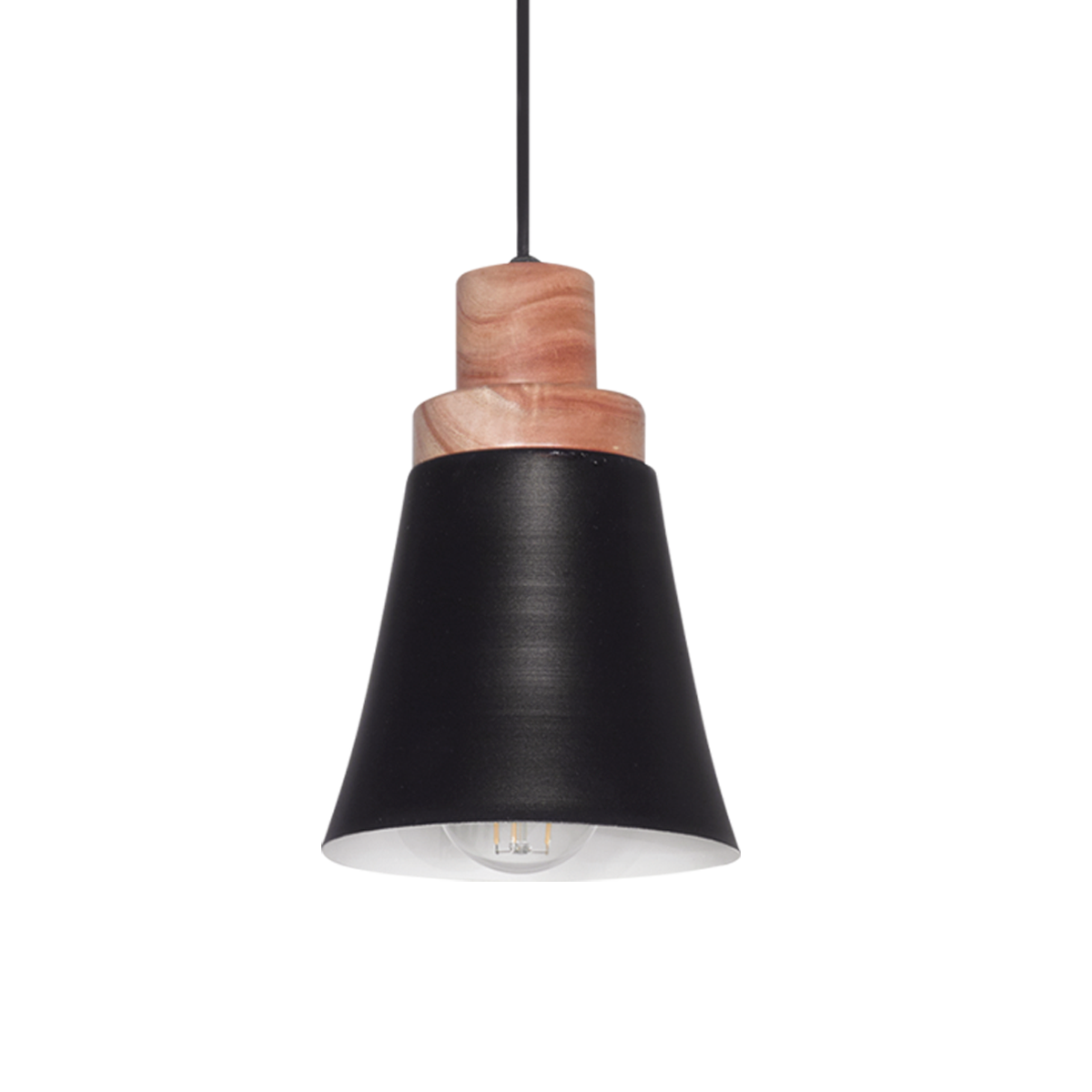 COLGANTE 1 LUZ CAMPANA NEGRO Y MADERA
