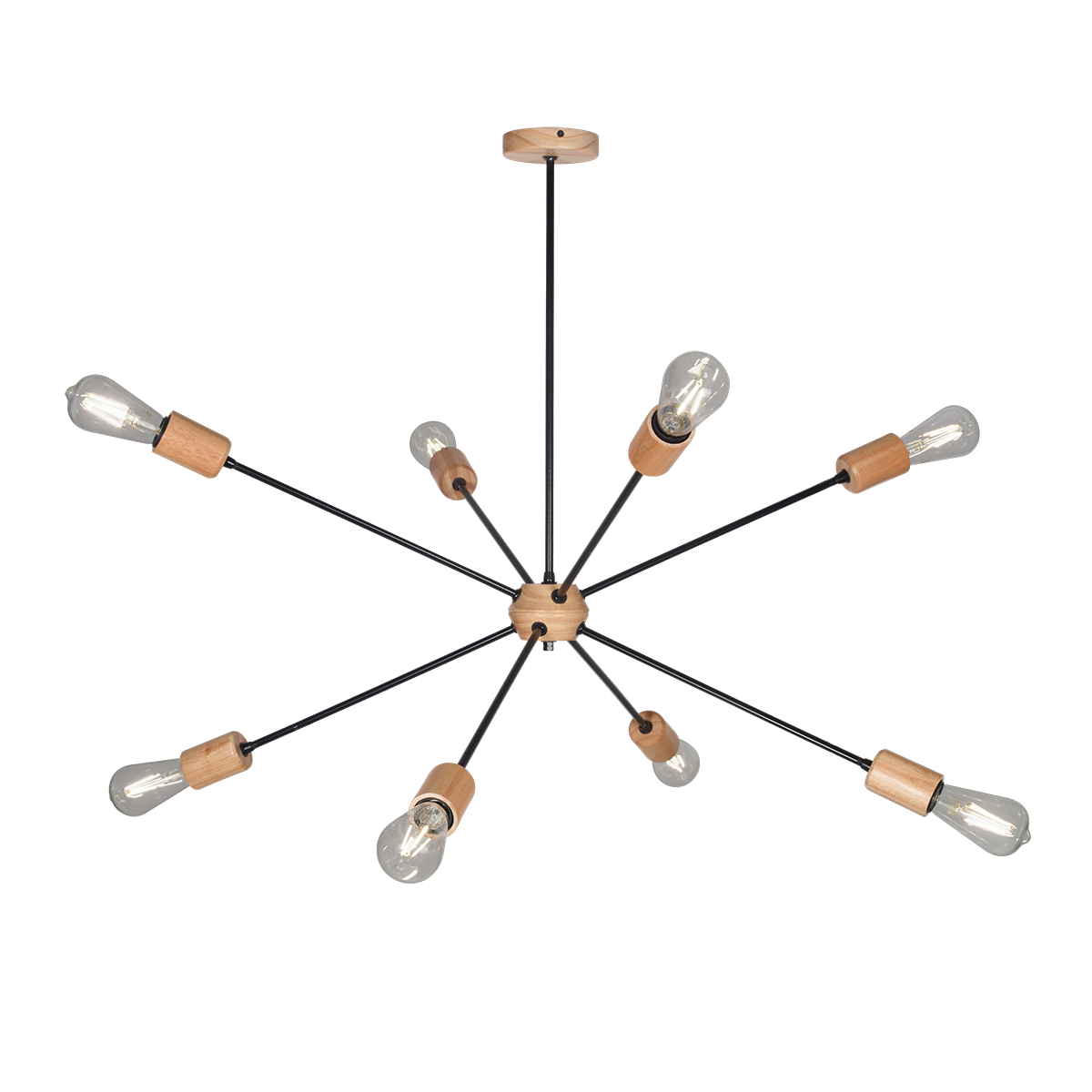 COLGANTE DE 8 LUCES C/BARRALES NEGRO/MADERA