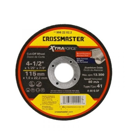 DISCO CORTE O/A 115x1,0x22,2mm RECT CROSSMASTER