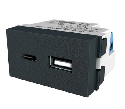 TOMA USB + USB-C DE CARGA 3A NEGRO PLATINUM