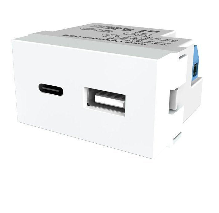 TOMA DE CARGA  COMBINADO USB + USB-C 3A BLANCO JL