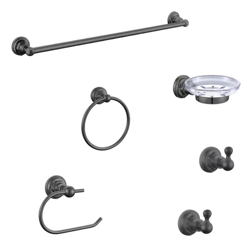 RENOIR SET DE ACCESORIOS BAÑO GRAFITO 6 PIEZAS PIAZZA