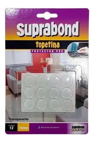TOPETINA TRANSPARENTE SUPRABOND 18MM X 12U. AUT. ADHESIVA