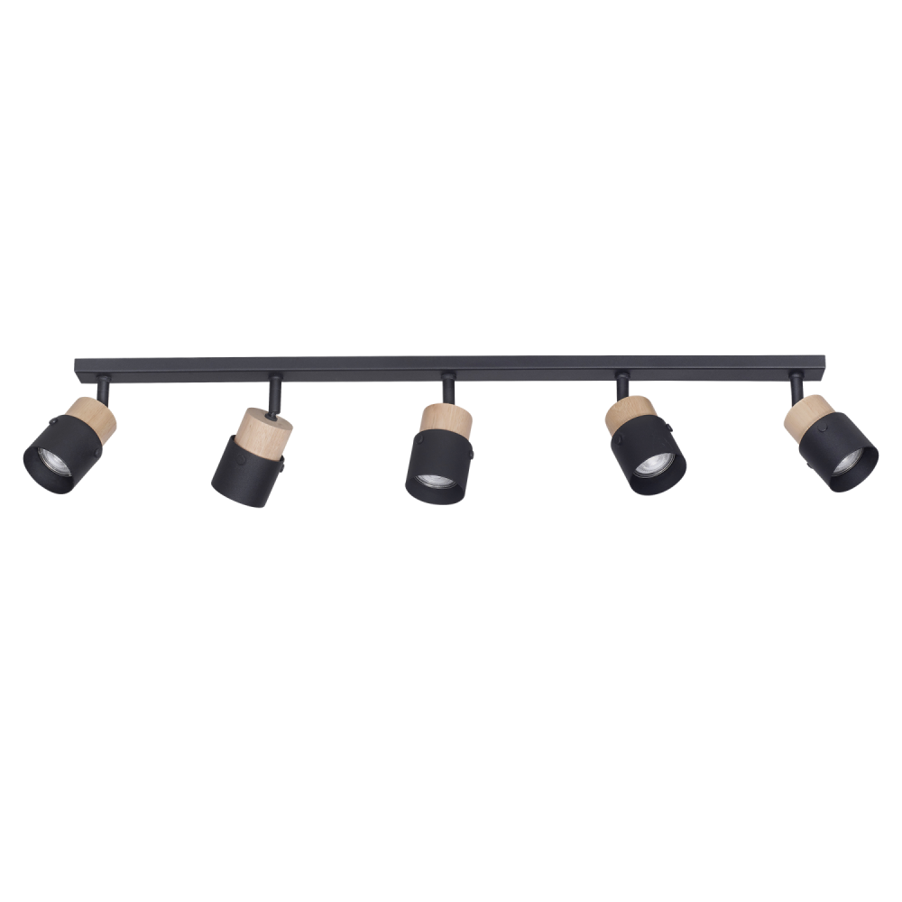 REGLETA POLONIA 5 LUCES NEGRO+MADERA